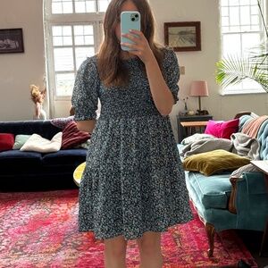Wild Fable Blue Floral Dress with Puffy Sleeves | Size S